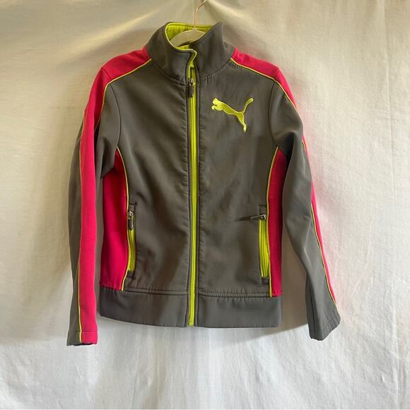 Puma Girls Jacket Medium Gray Pink Full Zip Lightweight Fleece Lined Outdoor - Picture 1 of 7